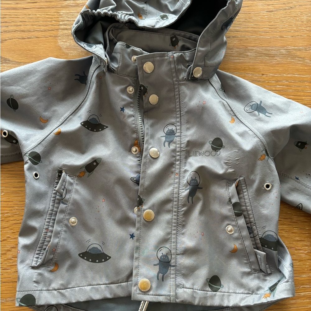 Liewood Gray Rain Jacket with Space Print 1YR